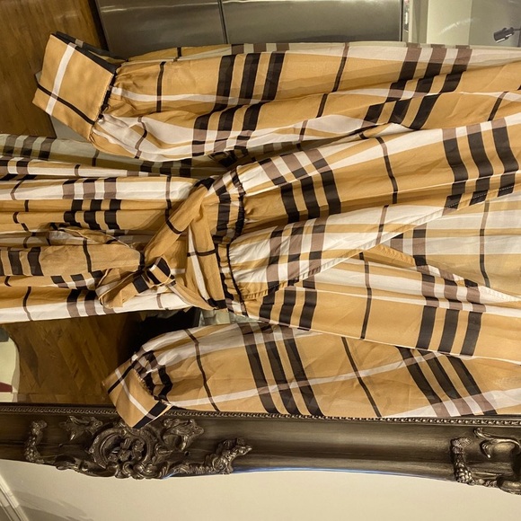 Tan Plaid Print Long Sleeved Jumpsuit - Picture 3 of 4